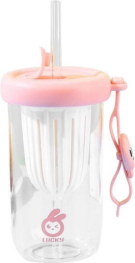 Kleinkinderbecher mit Griff und Strohhalm aus Silikon Rosa 500ml