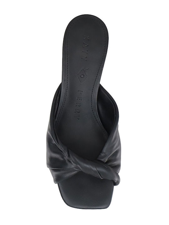 Leather Mules With Chunky Low Heel In Black Colour