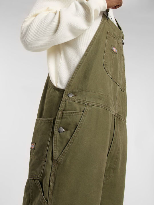 Canvas Men's Denim Dungarees with Loose Straight Fit Military Green