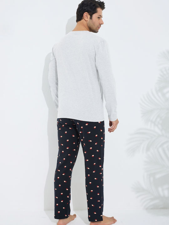 Siyah Inci Men's Winter Pajamas Set Gray