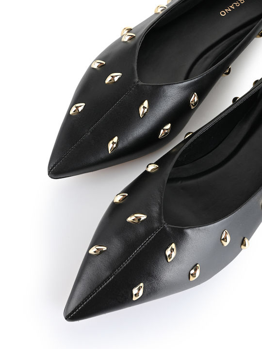 Leather Pointy Ballerinas Black
