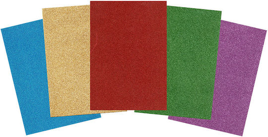 Schaumstoffpapier Glitzer A4 in Blöcken 5 Blätter