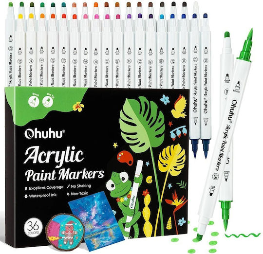 Ohuhu Acrylic Cotton-core Μαρκαδόροι Ζωγραφικής με Διπλή Μύτη, Neon Σετ 36 χρώματα