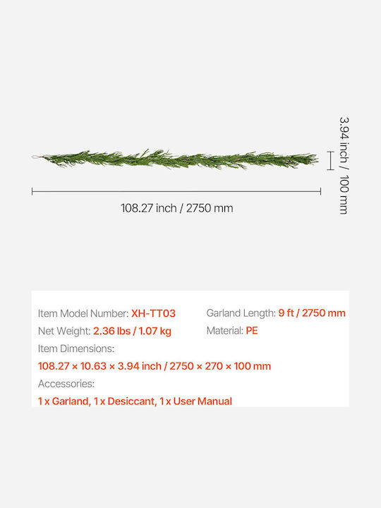 Vevor Christmas Garland Green 1pc
