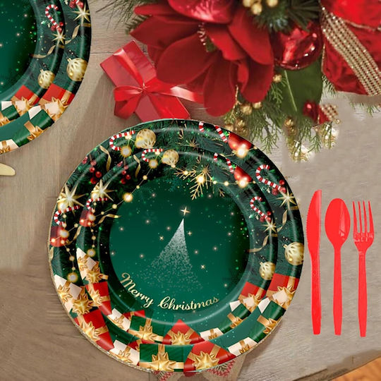 Set Weihnachtliche Teller Grün Einweg 16Stück