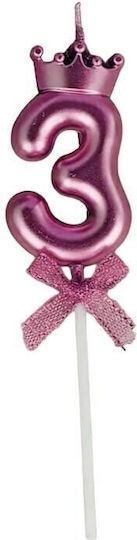 Lumânare Numărul 3 Flippy Coroană Fundiță Design Tort 6 X 2,5 Cm Violet