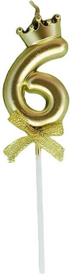 Cake Birthday Candle Number 6 Crown Design Gold Flippy Party
