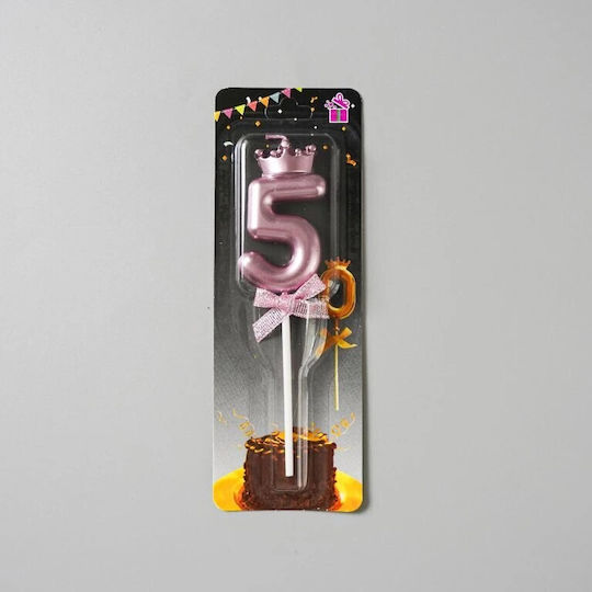 Number 5 Candle Flippy Crown Bow Design Cake 6 X 2.5 Cm Purple