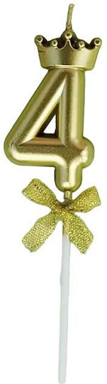 Cake Birthday Candle Number 4 Crown Design Gold Flippy Party