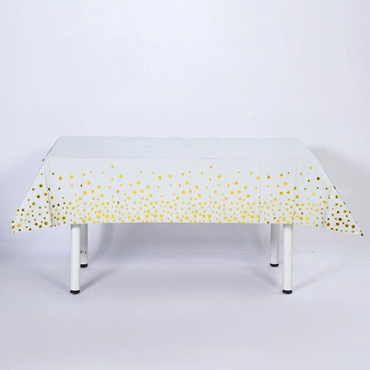 Tablecloth Flippy Foil Gold Stars Print Waterproof 137 X 274 Cm White