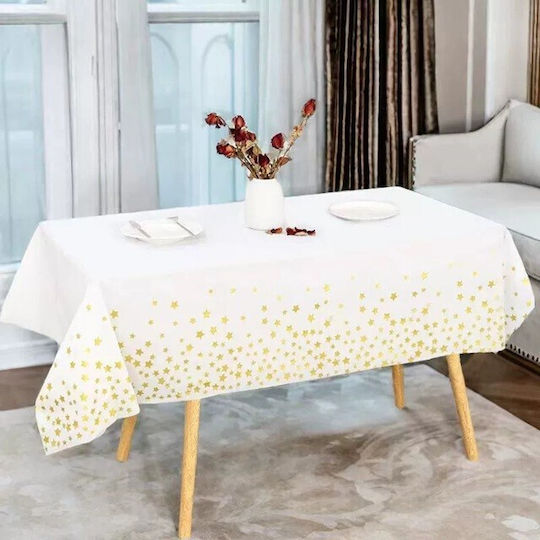 Tablecloth Flippy Foil Gold Stars Print Waterproof 137 X 274 Cm White