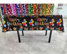 Tablecloth Flippy Foil Happy Birthday Balloon Print 137 X 183 Cm Black