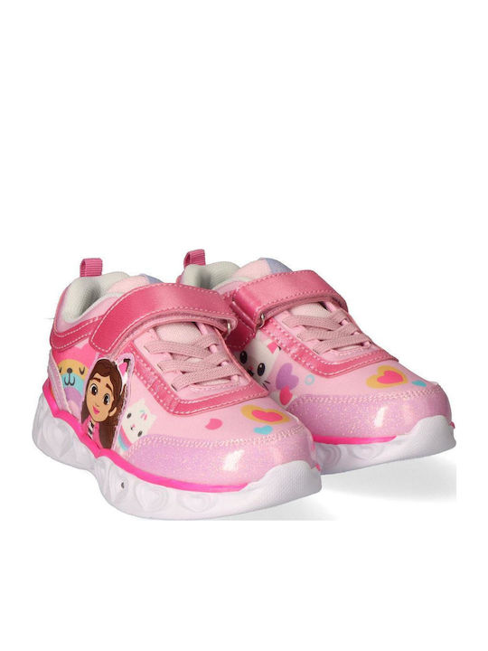 Gabby's Dollhouse Παιδικά Sneakers Ανατομικά με Σκρατς & Φωτάκια Ροζ