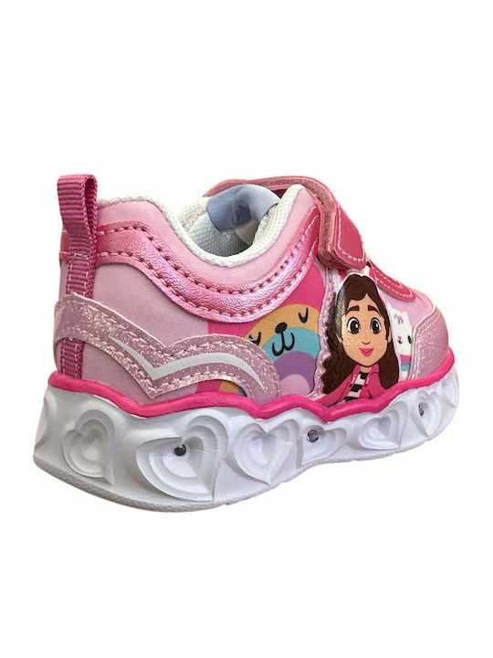 Gabby's Dollhouse Παιδικά Sneakers Ανατομικά με Σκρατς & Φωτάκια Ροζ