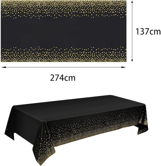 Husă De Masă Pentru Petreceri Flippy Made Peva Aurie Cu Buline Imprimat 137 X 274 Cm Rezistentă La Apă Rezistentă La Pete Curățare Rapidă Neagră