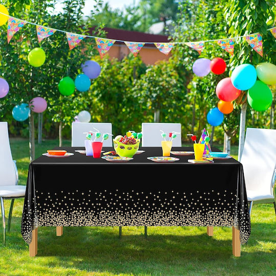 Husă De Masă Pentru Petreceri Flippy Made Peva Aurie Cu Buline Imprimat 137 X 274 Cm Rezistentă La Apă Rezistentă La Pete Curățare Rapidă Neagră