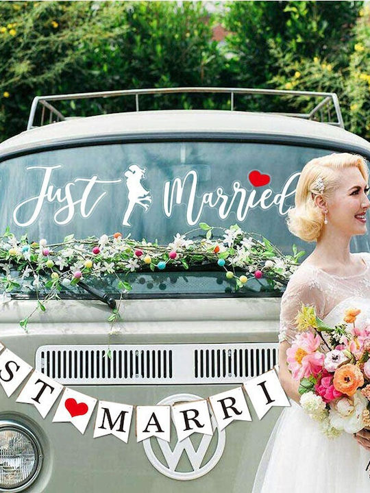 Sticker Klebefläche Flippy Hochzeitsdekorationen Liebhaber Design Just Married Text 50x11.5 Cm Weiß