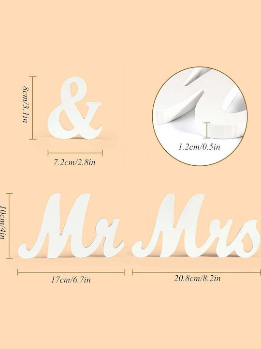 Decorațiune De Masă Flippy Mr Mrs Design Temă De Nuntă 10x20 Cm Albă