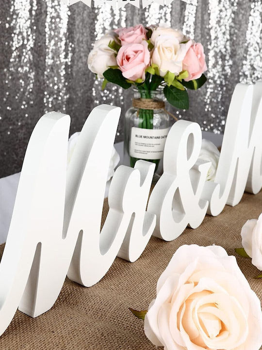 Decorațiune De Masă Flippy Mr Mrs Design Temă De Nuntă 10x20 Cm Albă
