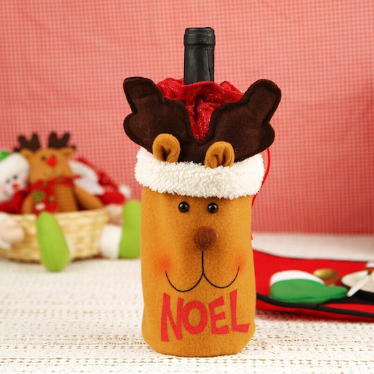 Christmas Bottle Sack Flippy Reindeer Model Accessorized Christmas Party Theme Universal Size 13x28 Cm Brown