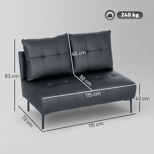 Two-Seater Couch Artificial Leather Black Velvet-Black Metal 115x73x83cm