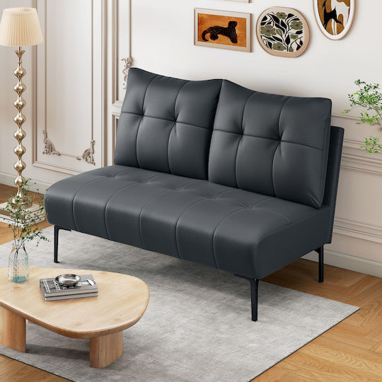 Two-Seater Couch Artificial Leather Black Velvet-Black Metal 115x73x83cm