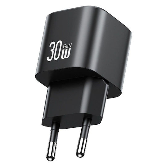 Usams Ladegerät ohne Kabel GaN mit USB-A Anschluss und USB-C Anschluss 30W Schwarzs (CC263)