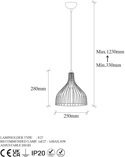 Opviq Cafu Hängelampe Gelb mit Fassung E27 25x25x123cm.
