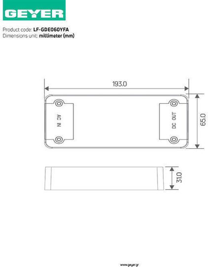 Geyer Τροφοδοτικό LED Ισχύος 60W με Τάση Εξόδου 10V για Panel