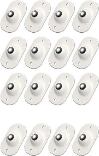 Set 16 Roți Universale Autocolante Flippy Mobilier Rotativ 360 De Grade Ușor De Instalată Abs 4.5x2.8x1.4 Cm Albe