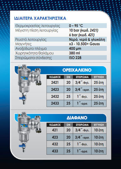 Brass Form Mag-Filter 421 Μαγνητικό Φίλτρο για Λέβητα