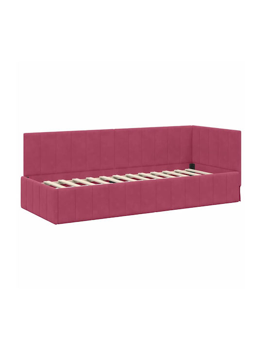 Ein Einzelbett Mit Samt Rot Mit Lattenrost & Matratze 80x200cm