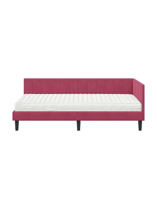 Einzelbett Mit Samt Rot Mit Lattenrost & Matratze 90x190cm