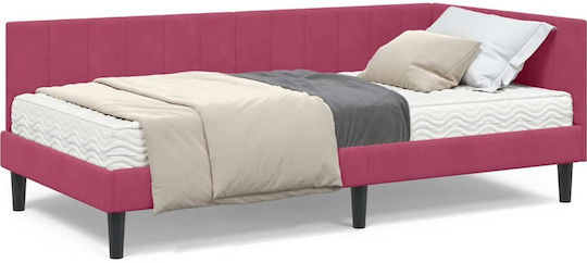Ein Einzelbett Mit Samt Rot Mit Lattenrost & Matratze 100x200cm
