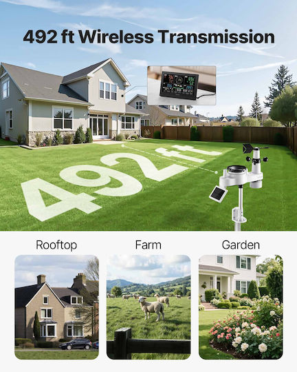 Vevor 7-in-1 Wireless Weather Station Indoor Outdoor Sensor 7.5 In Display