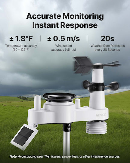 Vevor 7-in-1 Wireless Weather Station Indoor Outdoor Sensor 7.5 In Display