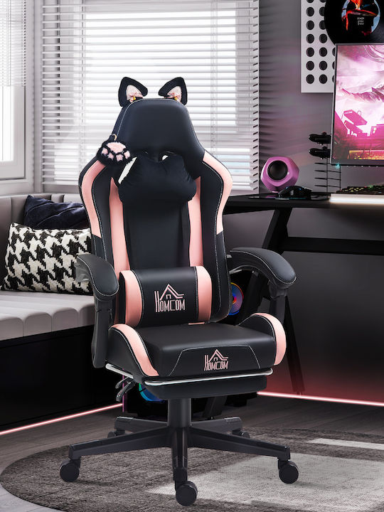 HomCom 921-794V00BK Gaming Stuhl mit Fußstütze Rosa