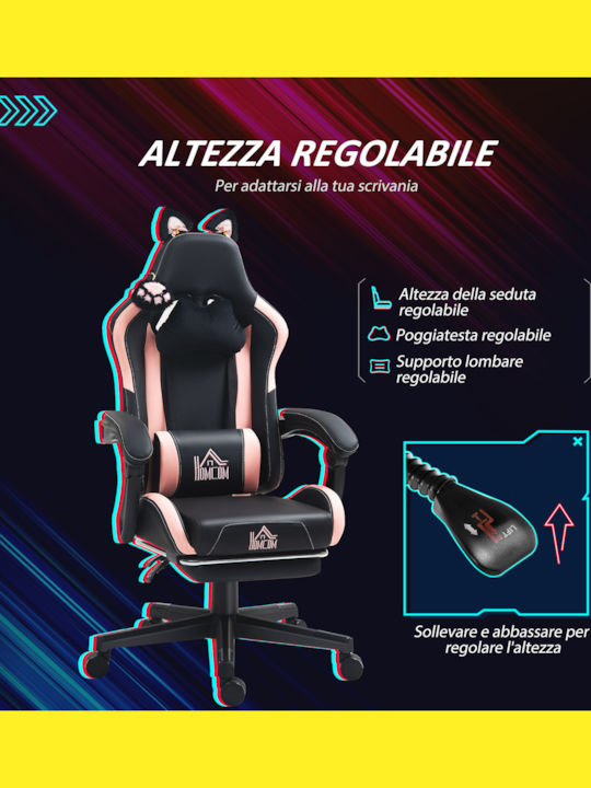 HomCom 921-794V00BK Gaming Stuhl mit Fußstütze Rosa