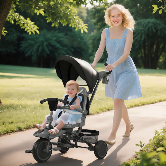 Aiyaplay Kids Tricycle Foldable Convertible with Parental Handle and Sunshade for 1-5 Years Black