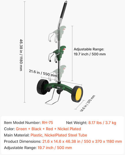 Vevor Καρότσι Μεταφοράς για Φορτίο Βάρους έως 65kg σε Πράσινο Χρώμα