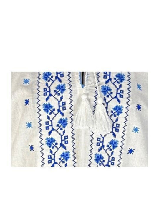 Kinderhemd Langarm Optical White, Navy Blue