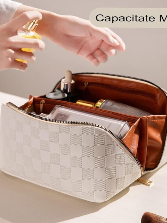Flippy Travel Bag Cosmetics Portable Waterproof Made Eco Leather Multiple Compartments Zipper 22 X 13 X 12.5 Cm Checkered White Flippy Travel Bag Cosmetics Portable Waterproof Made Eco Leather Multiple Compartments Zipper 22 X 13 X 12.5 Cm Checkered White