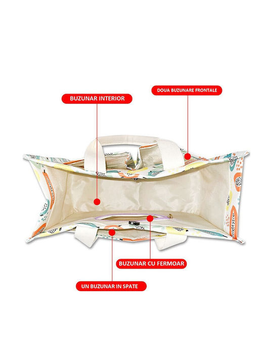 Geantă De Umăr Multifuncțională Flippy Cu Închidere Snap Imprimare Lămâie Material Textil 33.5 X 25 X 14.5 Cm Alb Galben