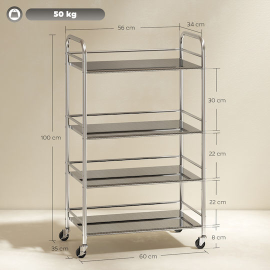 HomCom Multifunctional Kitchen Trolley Silver 60x35x100cm