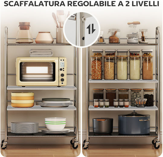 HomCom Multifunctional Kitchen Trolley Silver 60x35x100cm