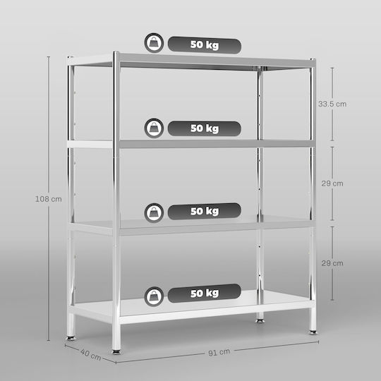 HomCom Ραφιέρα Κουζίνας Ασημί 91x40x108cm