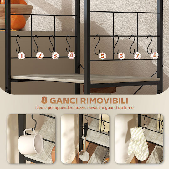 HomCom Kitchen Rack Metallic 4 Tiers Black 60x42x134.5cm