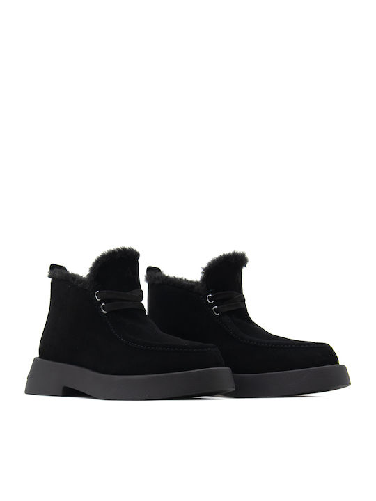 Suede Women's Ankle Boots with Fur Black