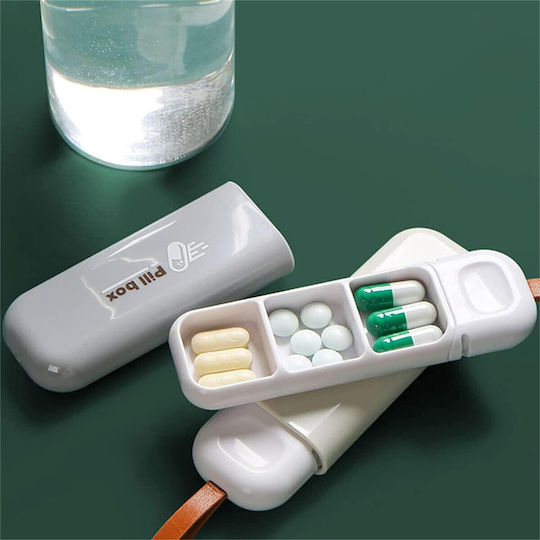 Cutie Pentru Depozitarea Medicamentelor Flippy Portabilă 3 Compartimente Tip Breloc Plastic Glisantă Gri 10.7x3.6x1.6 Cm