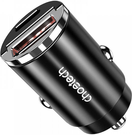 Choetech TC0006 Autoladegerät 30W mit Anschlüssen: 1xUSB-A 1xType-C Schwarz
